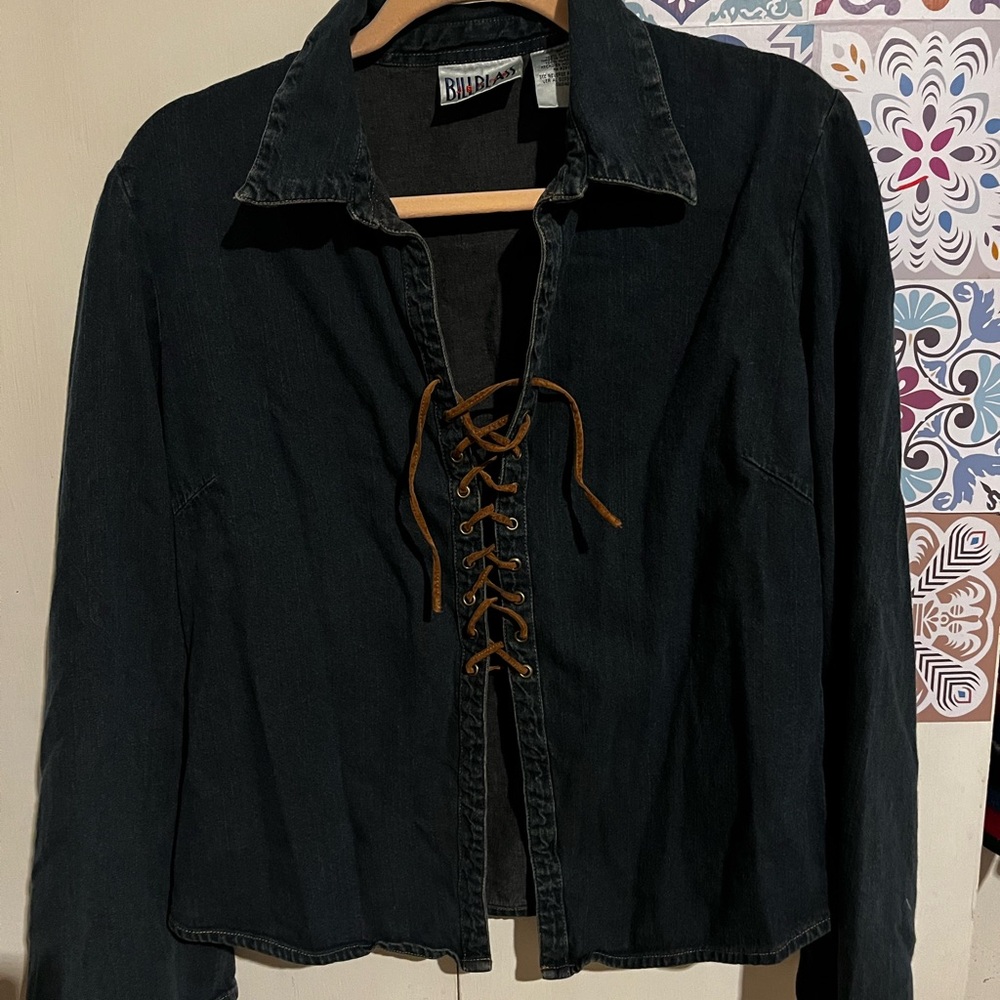 Bill Blass Denim Lace-Up Top